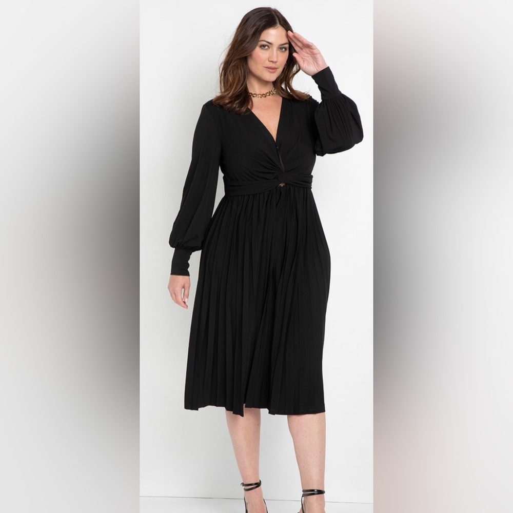 Eloquii Knot Front Pleated Skirt Dress in Black